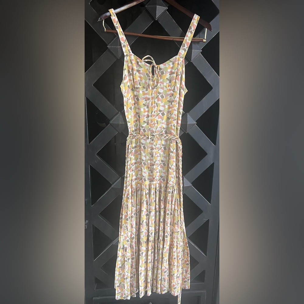 French Connection Geometric Print Tiered Dress Sz 4/XS Removable Belt